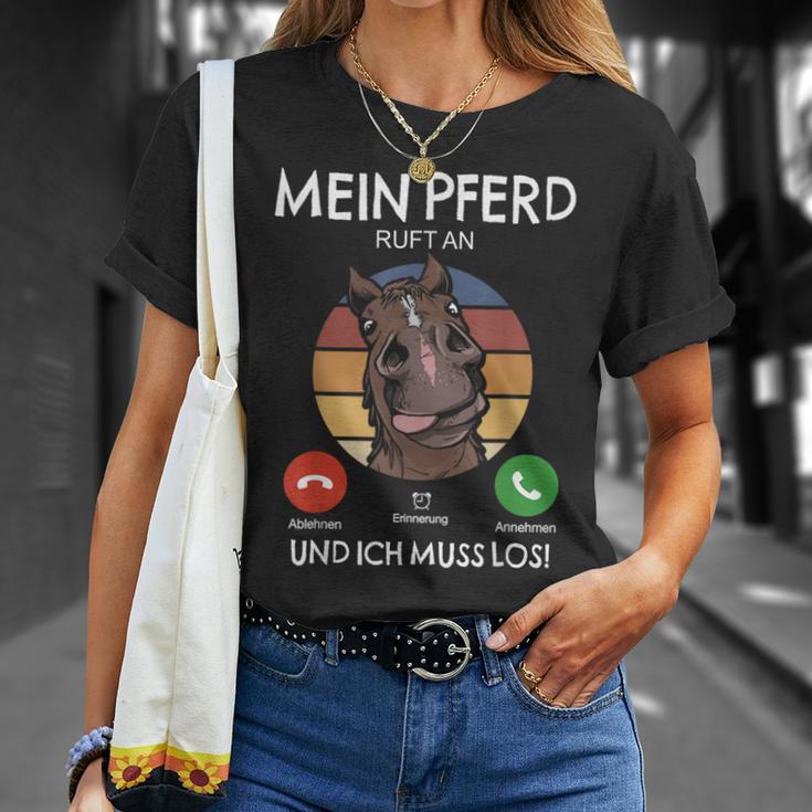 Mein Pferd Ruft An Und Ich Muss Los Reiterin Reiten Pferde German T-Shirt Geschenke für Sie