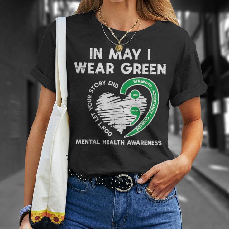 Mental Health May Wear Green Semicolon Depression Awareness T-Shirt Gifts for Her