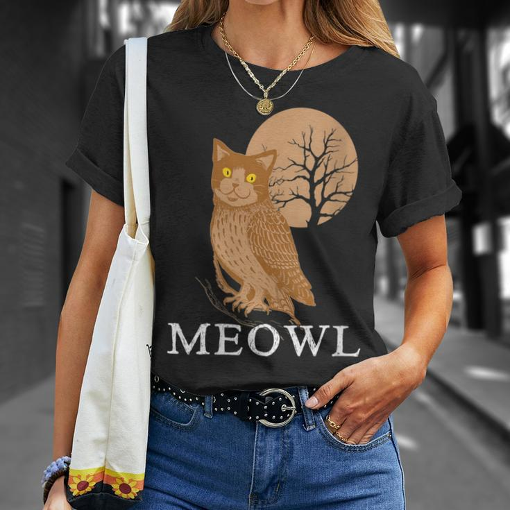 Meowl Cat Owl With Tree And Full Moon T-Shirt Gifts for Her