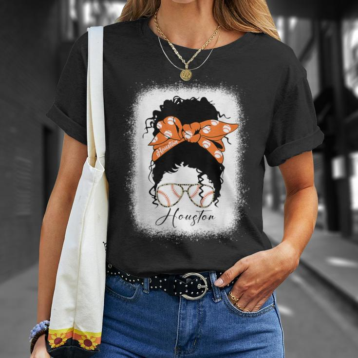 Messy Bun Bleached Houston Souvenir I Love Houston Women T-Shirt Gifts for Her