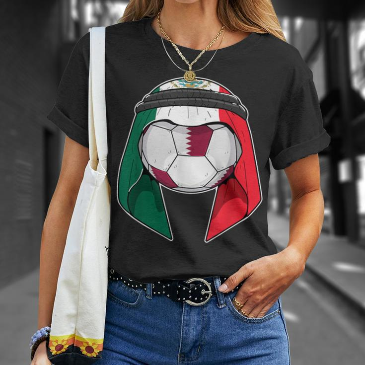 Mexico Flag Keffiyeh Soccer Ball Fan Jersey T-Shirt Gifts for Her