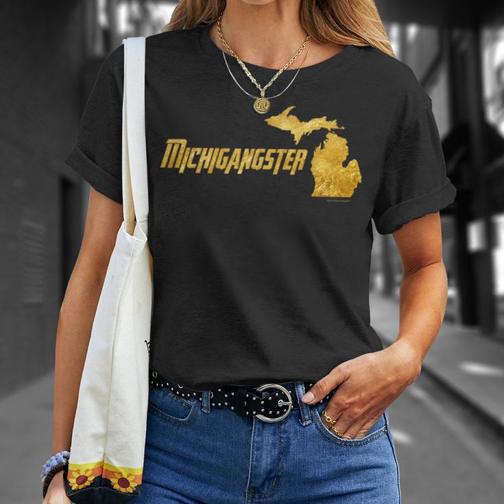 Michigangster Gold Detroit Michigan Midwest Mitten T-Shirt Gifts for Her