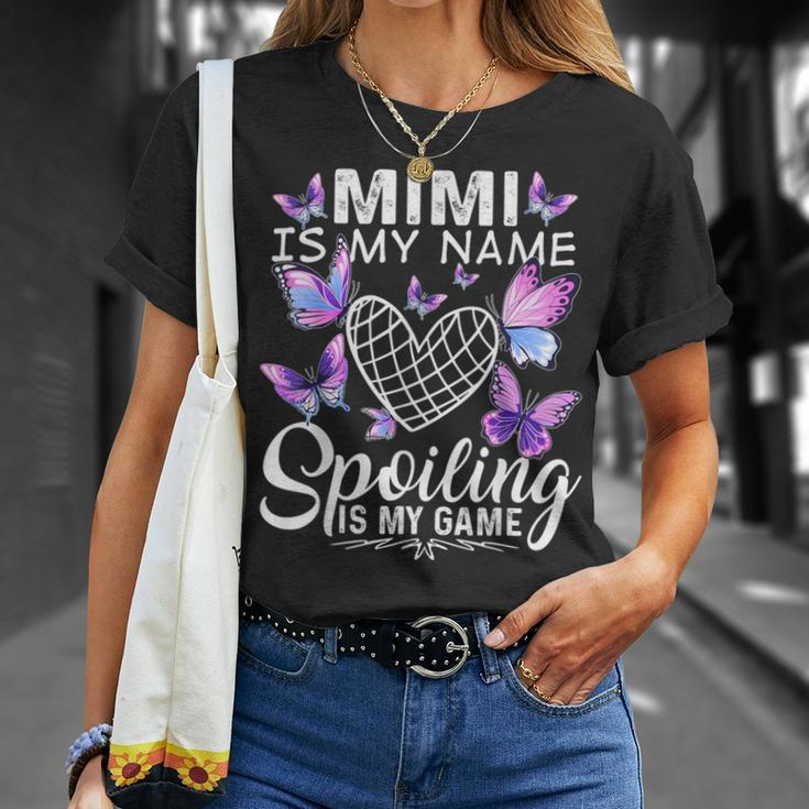 Mimi Is My Name Spoiling Is My Game Cute Butterflies Print T-Shirt Gifts for Her
