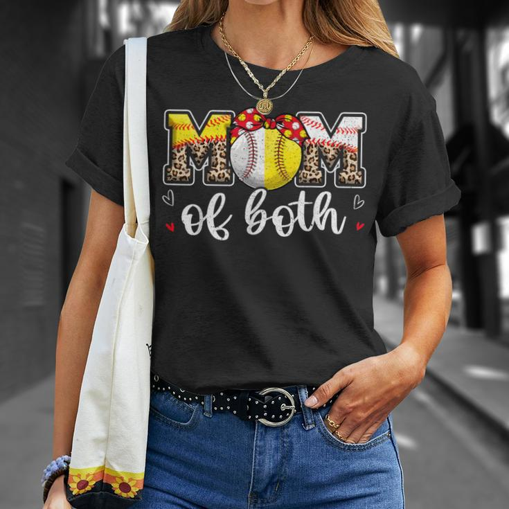 Mom Of Both Leopard Game Day Baseball Softball Mother's Day T-Shirt Gifts for Her