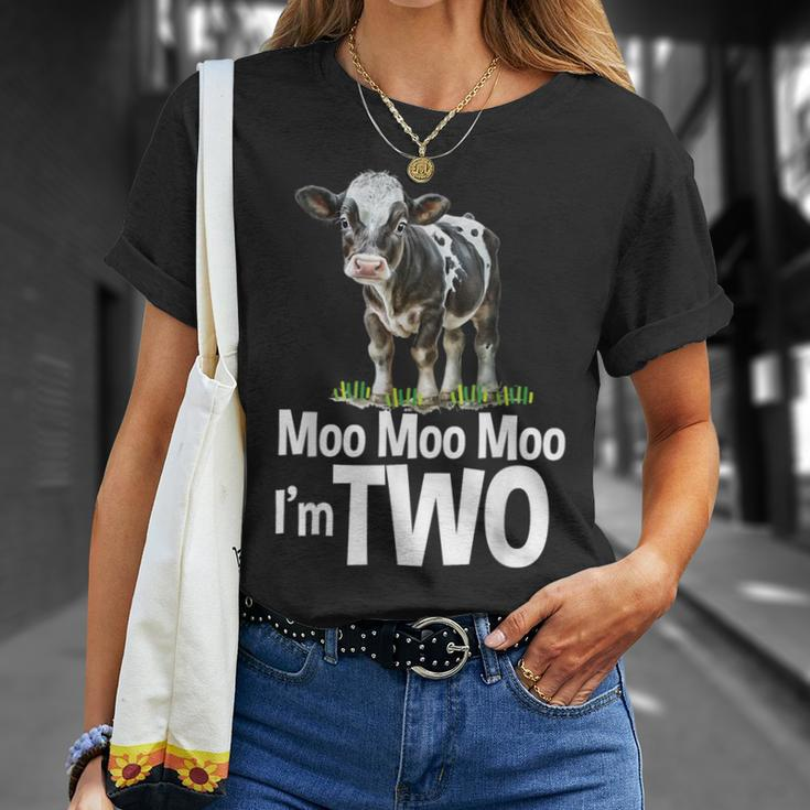 Moo Moo I'm Two 2Nd Birthday Cute Cow Sounds Toddler T-Shirt Gifts for Her