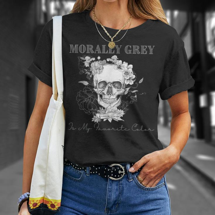 Morally Grey Is My Favorite Color Skeleton Books Lover T-Shirt Gifts for Her
