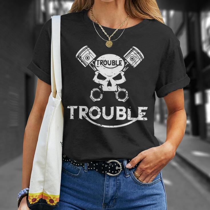 Motorcycle Skull And Pistons TroubleFor Gear Heads T-Shirt Gifts for Her
