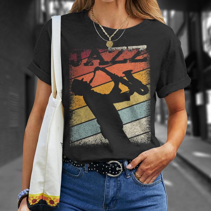 Music Retro Blues Man Plays Saxophone Jazz T-Shirt Gifts for Her