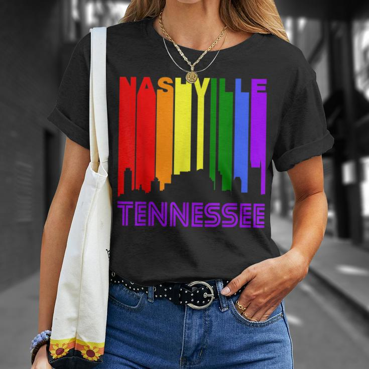 Nashville Tennessee Lgbtq Gay Pride Rainbow Skyline T-Shirt Gifts for Her
