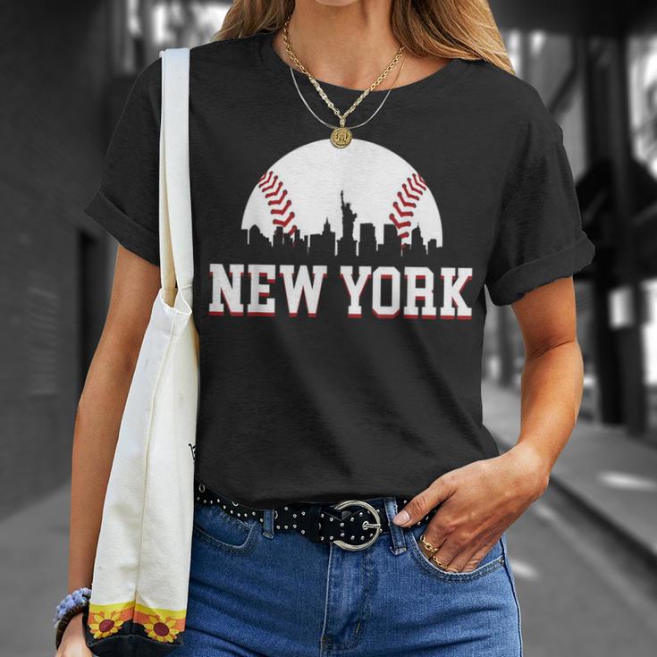 New York City Skyline Downtown Cityscape Baseball Sports Fan T-Shirt Gifts for Her