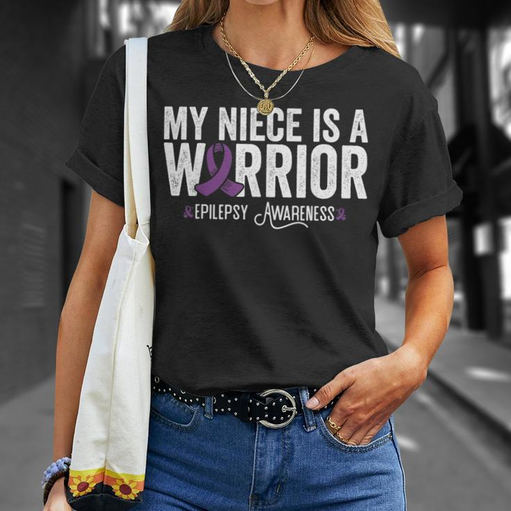 My Niece Is A Warrior Epilepsy Awareness Purple Ribbon T-Shirt Gifts for Her