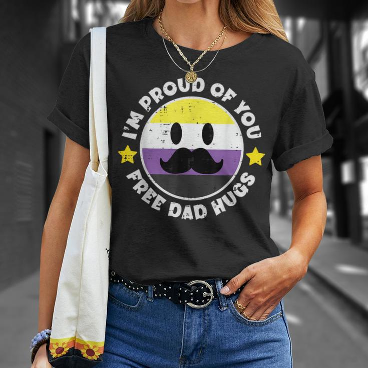 Nonbinary Mustache Im Proud Of You Free Dad Hugs Enby T-Shirt Gifts for Her