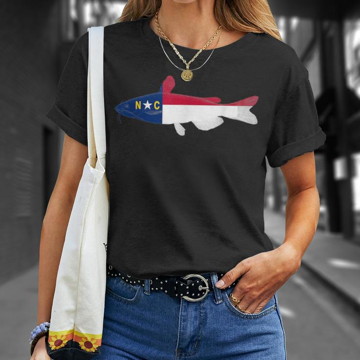 North Carolina State Flag Catfish Fishing T-Shirt Gifts for Her