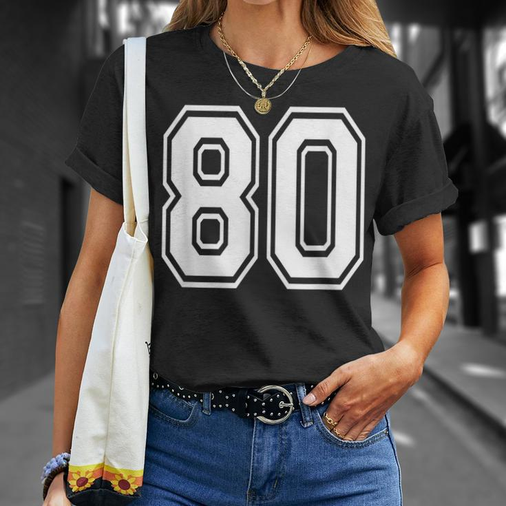 Number 80 Birthday Varsity Sports Team Jersey T-Shirt Gifts for Her