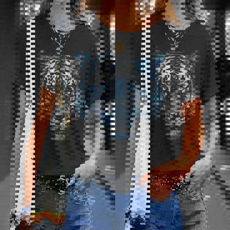 Obra De Arte De Tigre Ojos Azules Arte Animal Tigre Camiseta unisex Regalos para ella