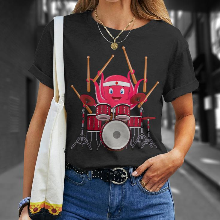 Octopus Playing Drums Music Musician Band Octopus Drummer T-Shirt Gifts for Her
