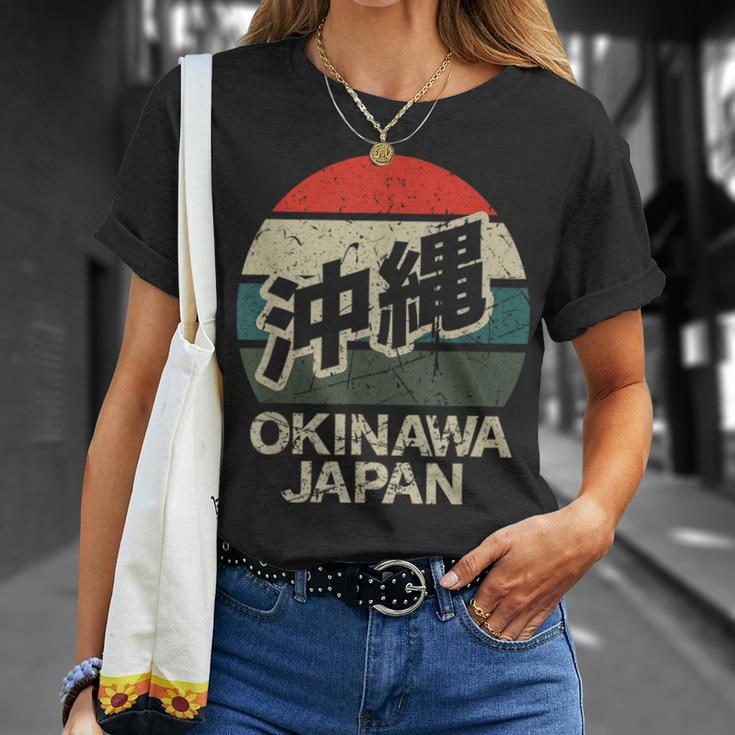 Okinawa Japan Kanji Character Circular Retro Sunset T-Shirt Gifts for Her