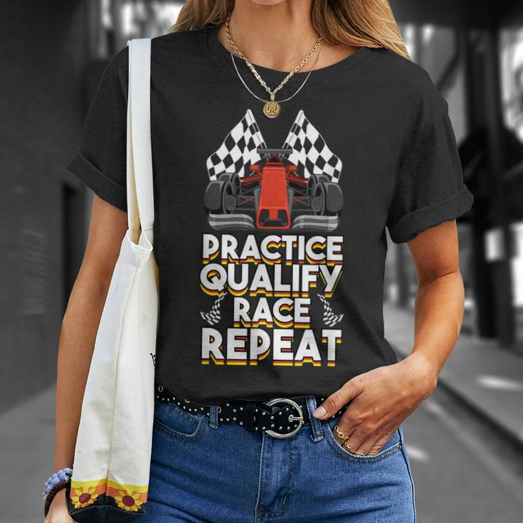 Open Wheel Formula Racing Car Practice Qualify Race Repeat T-Shirt Gifts for Her