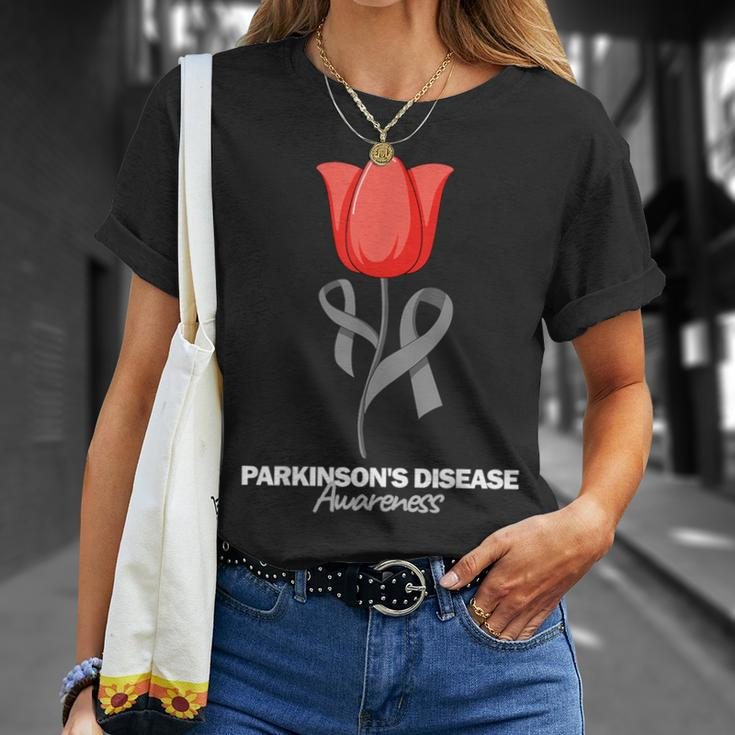 Parkinson's Disease Awareness April Month Red Tulip T-Shirt Gifts for Her