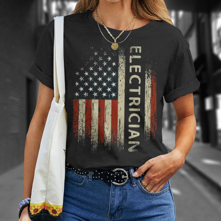 Patriotic Electrician American Usa Flag T-Shirt Gifts for Her