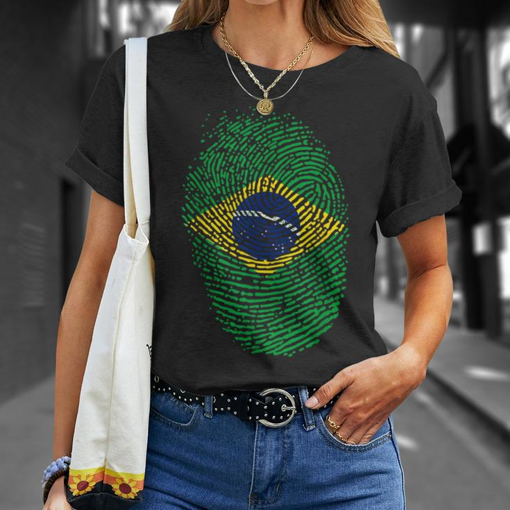 Patriotic Fingerprint Brazil Brazilian Flag T-Shirt Gifts for Her