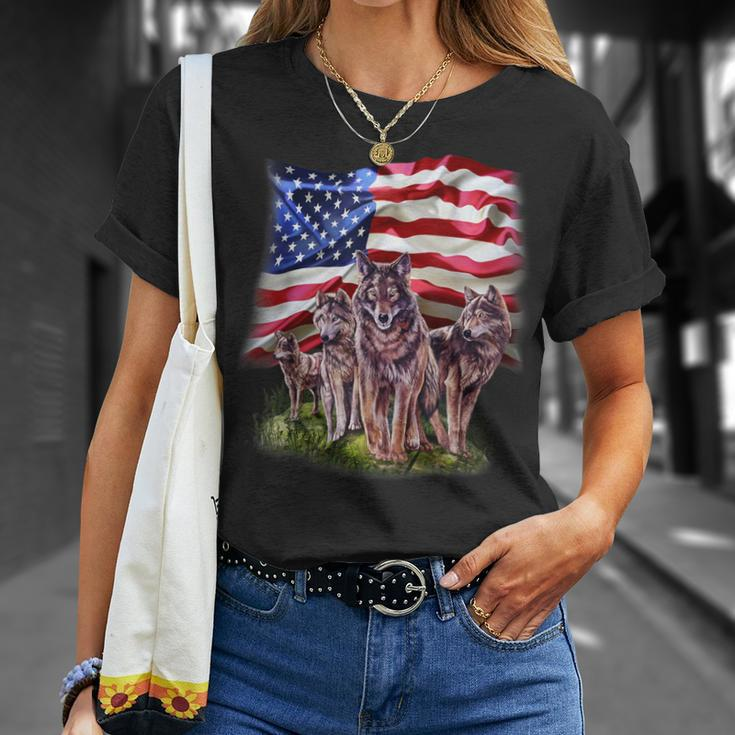 Patriotic Usa Wolves Pack North America Wolf T-Shirt Gifts for Her