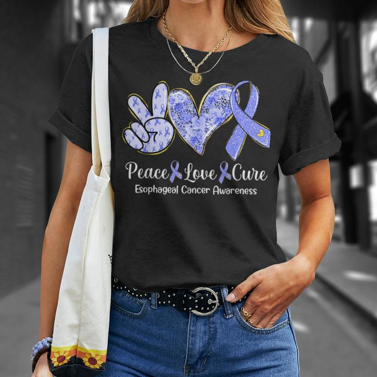Peace Love Cure Periwinkle Ribbon Esophageal Cancer T-Shirt Gifts for Her