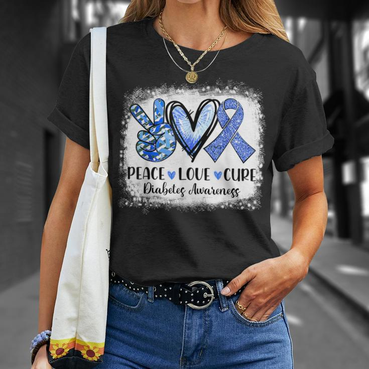 Peace Love Cure Type 1 Diabetes Awareness T1d Blue Ribbon T-Shirt Gifts for Her