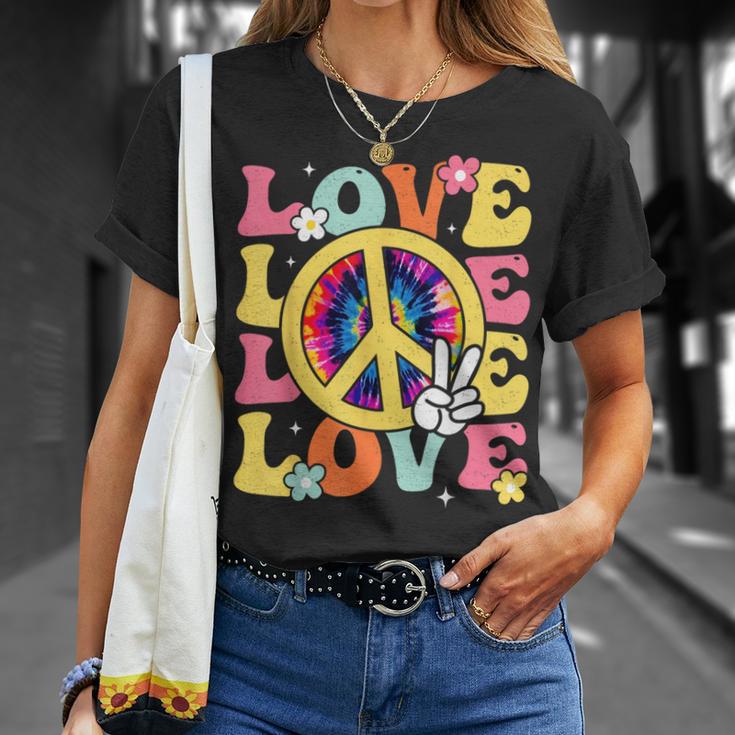 T-Shirt Peace Sign Love Hippie Années 60 70 - Col En V Pour Femme