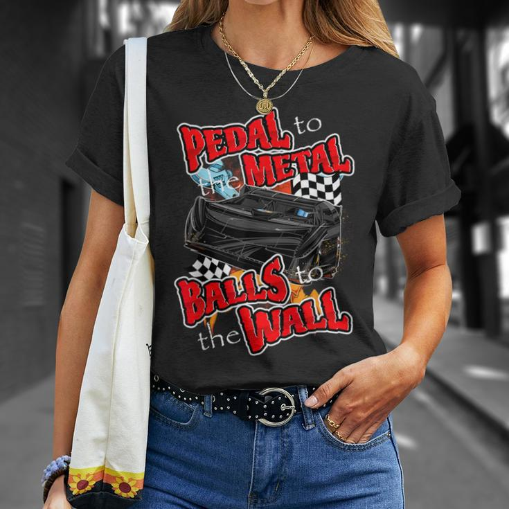 Pedal To The Metal Balls To The Wall Late Model Race Car T-Shirt Gifts for Her