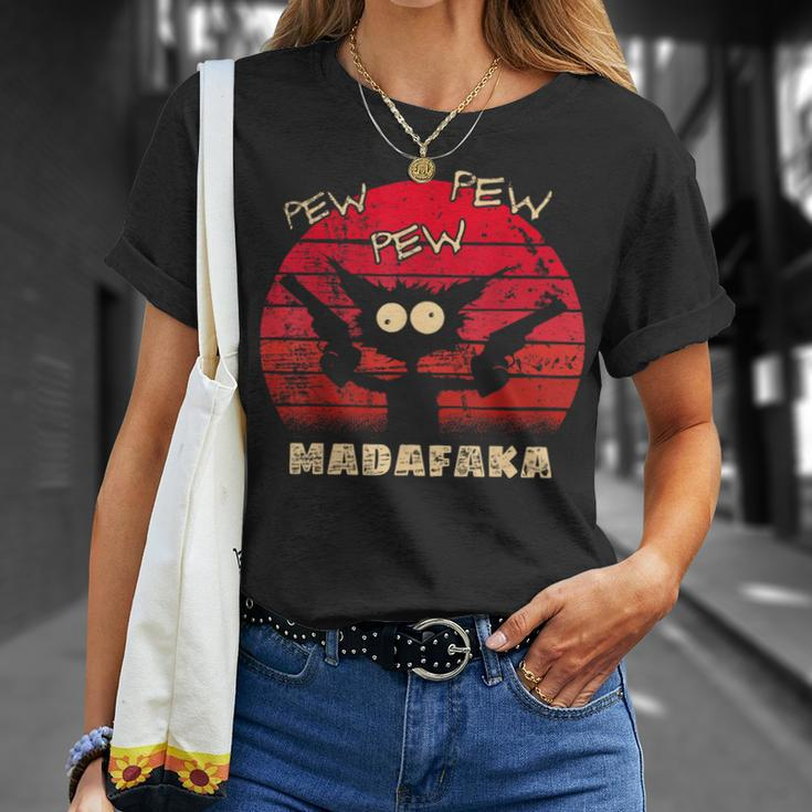 Pew Pew Madafaka Cat Crazy Cat Retro Peng Pistol T-Shirt Geschenke für Sie