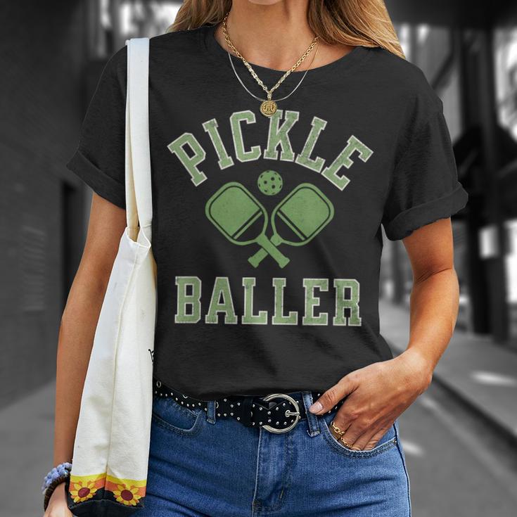 Pickle Baller Distressed Retro Athletic Pickleball T-Shirt Gifts for Her