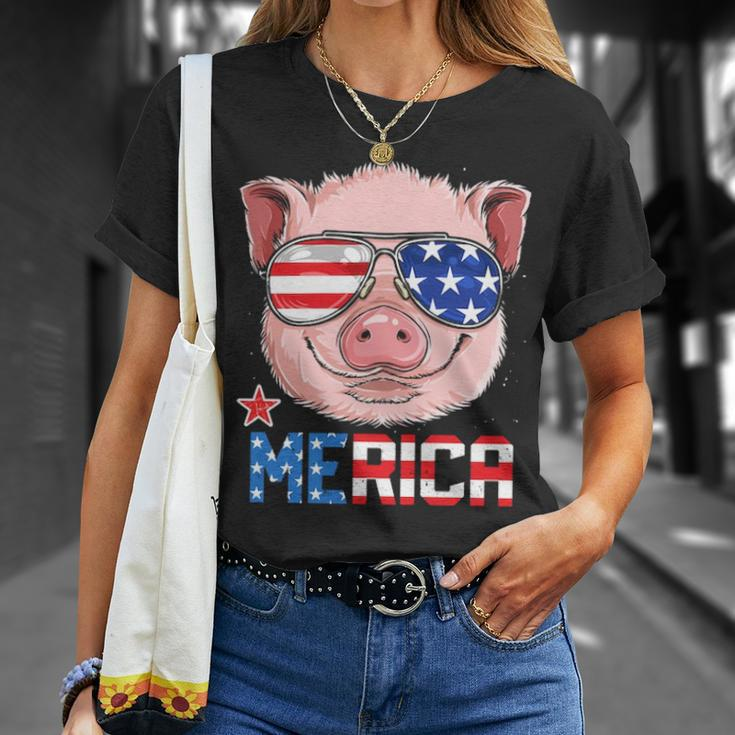 Pig 4Th Of July Merica American Flag Sunglasses T-Shirt Gifts for Her