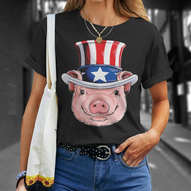 Pig 4Th Of July Uncle Sam American Flag Hat T-Shirt Gifts for Her