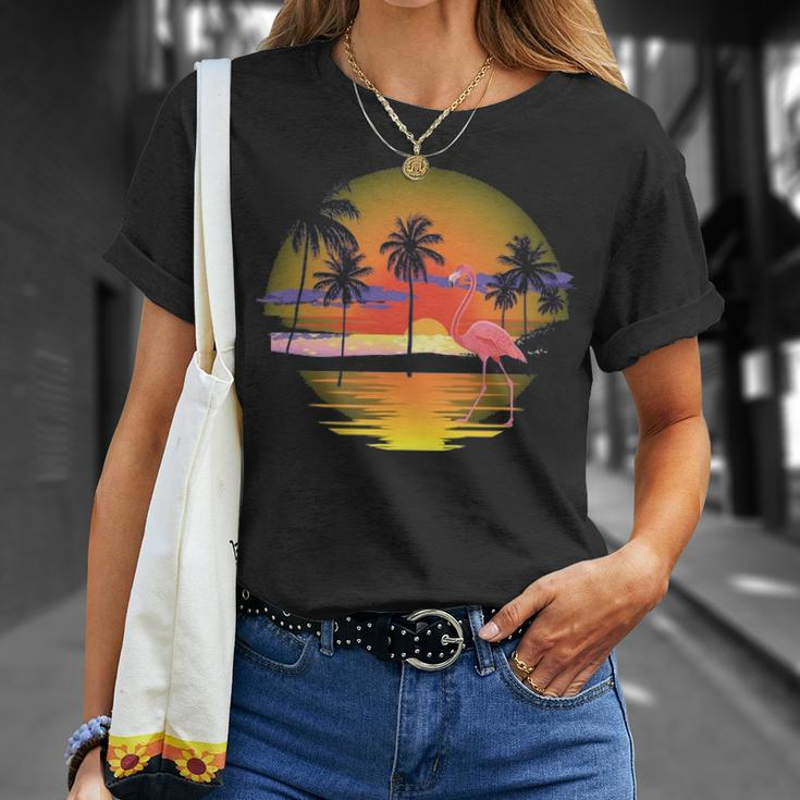 Pink Flamingo Sun Set At Beach Classic For T-Shirt Gifts for Her