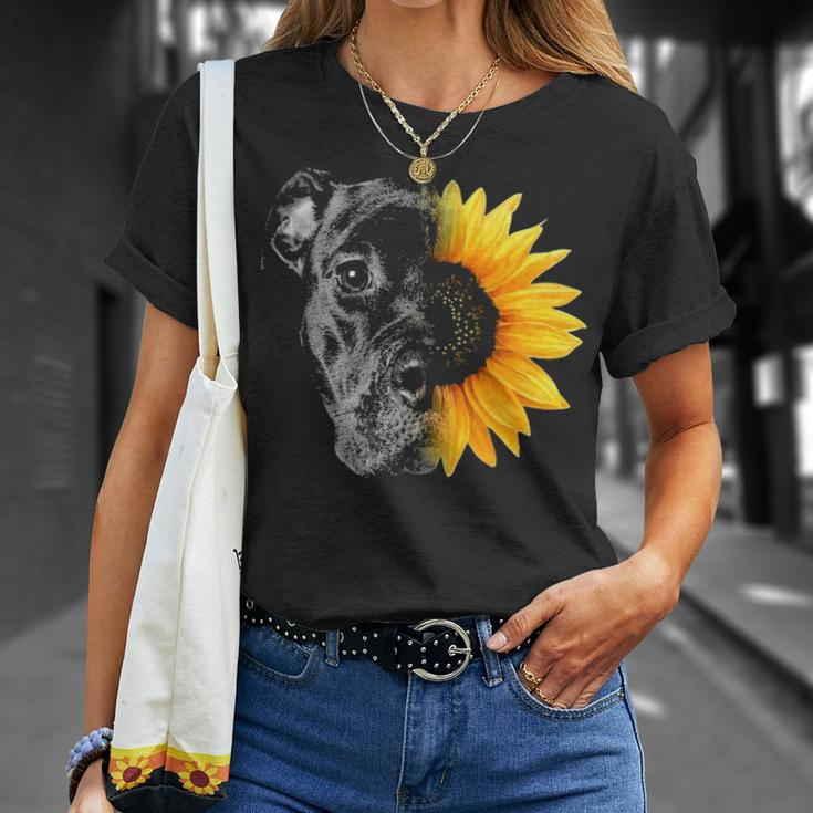My Pitbull Is A Sunflower She's A Sunshine Hippie Sunflower T-Shirt Gifts for Her