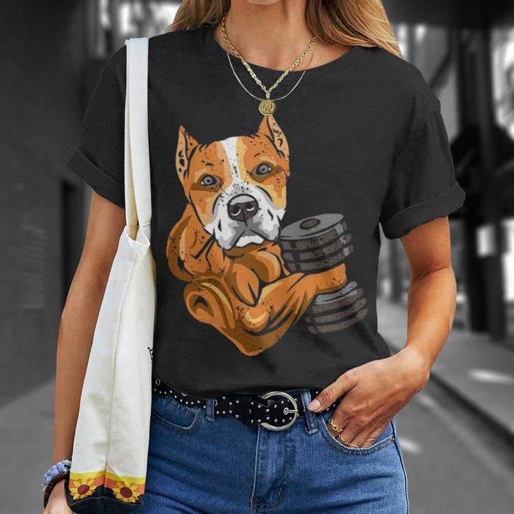 Pitbull Weightlifting Dog Mom Dad Weightlifting T-Shirt Gifts for Her