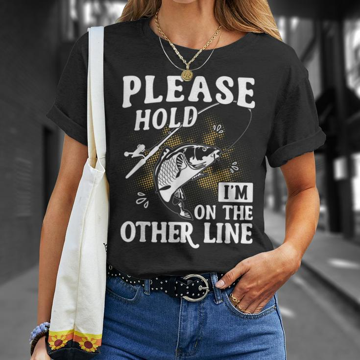Fishing T shirt Please Hold I'm On The Other Line Funny Fishing T-Shirt