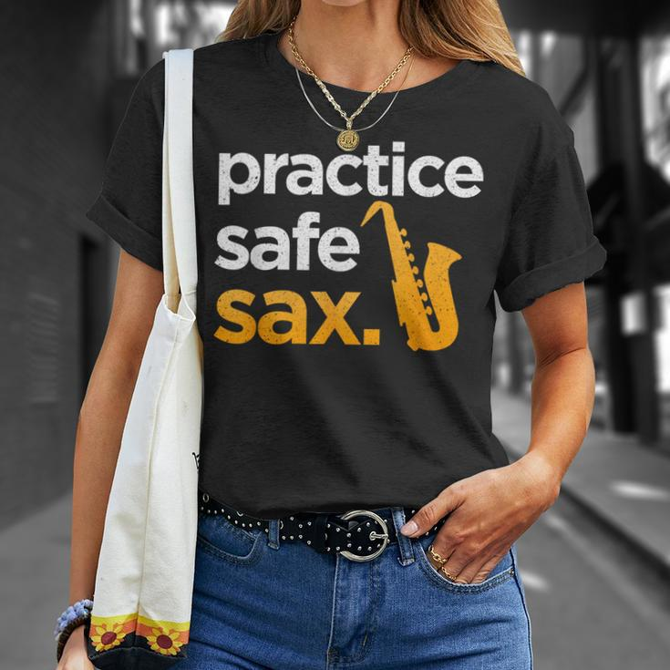 Practice Safe Sax Saxophone Musician Band Joke T-Shirt Gifts for Her