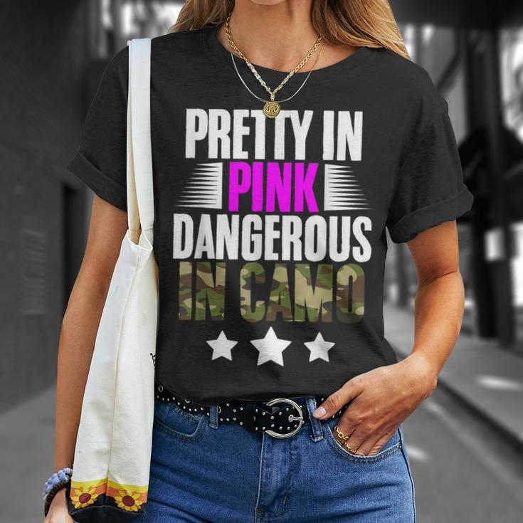 Pretty Pink Dangerous In Camo Hunting Hobby T-Shirt Gifts for Her