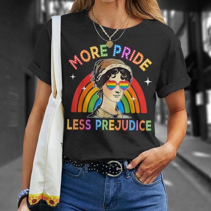 More Pride Less Prejudice Rainbow Lgbt Gay Lesbian Pride T-Shirt Gifts for Her