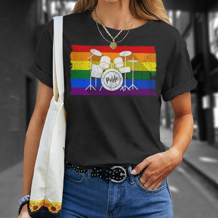 Pride Rainbow Flag Drum Kit Drummer Shadow T-Shirt Gifts for Her