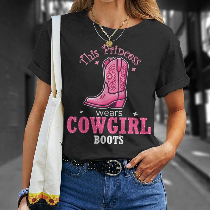 Princess Cowgirl Wears Western Cowboy Boots Farm Girls T-Shirt Gifts for Her