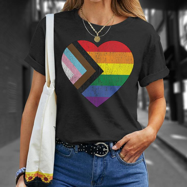Progress Pride Flag Vintage Rainbow Heart Love Lgbt Pocket T-Shirt Gifts for Her