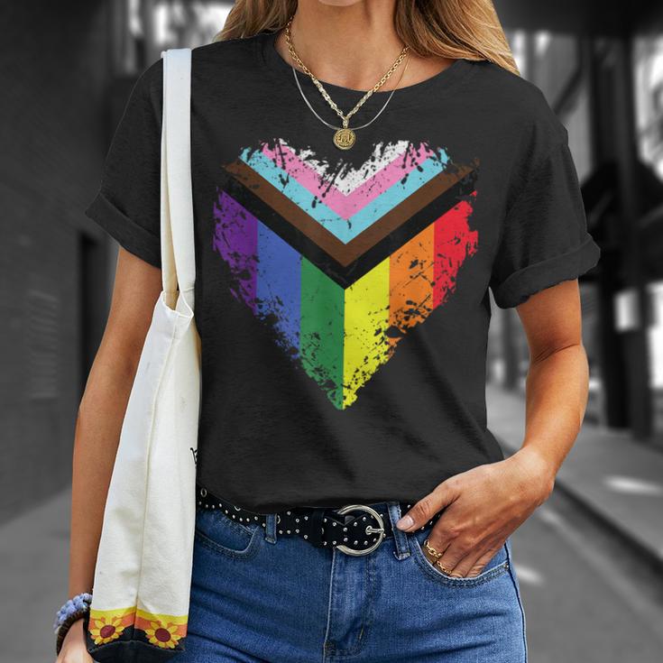 Progressive Pride Flag Heart Lgbtq For Lgbt Lesbian Gay T-Shirt Gifts for Her