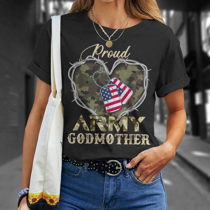 Proud Army Godmother With Heart American Flag For Veteran T-Shirt Gifts for Her