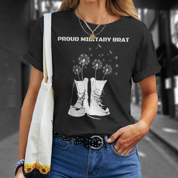 Proud Military Brat Dandelion Combat Boots T-Shirt Gifts for Her