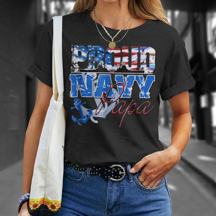 Proud Navy Papa Patriotic Sailor Usa Flag Men T-Shirt Gifts for Her