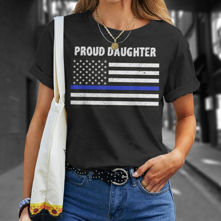 Proud Police Daughter Thin Blue Line Family Mom Dad T-Shirt Gifts for Her