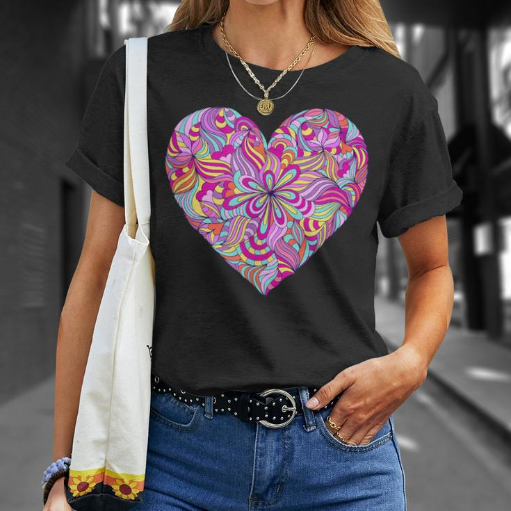 Psychedelic Heart Trippy Colors Rave Party Colorful T-Shirt Gifts for Her